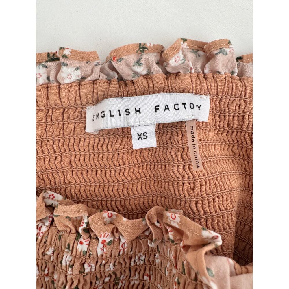 English Factory Tan Ditzy Floral Smocked Puff Sleeve Midi Dress Size XS - Picture 5 of 5